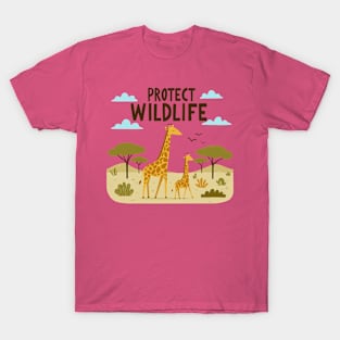 Giraffe with her baby Protect Wildlife T-Shirt